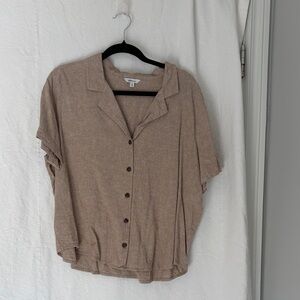 Reitmans Beige Linen-Blend Button Front Top